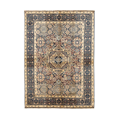 Tapis oriental ivoire / bleu en laine noué à la main 4 pi 10 po x 6 pi 9 po Oriental