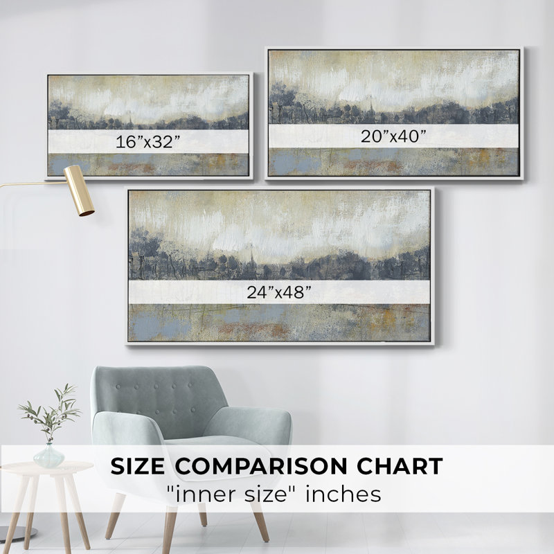 «Cool Grey Horizon I», toile tendue avec châssis encadré, prête à être accrochée, H 21 po x l 41 po, Blanc
