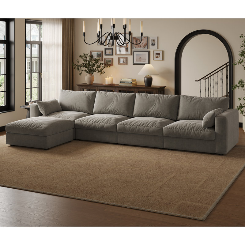 128" Sectional Modular Sofa With Storage, Light Gray Chenille, 39" H x 128" W x 64" D 