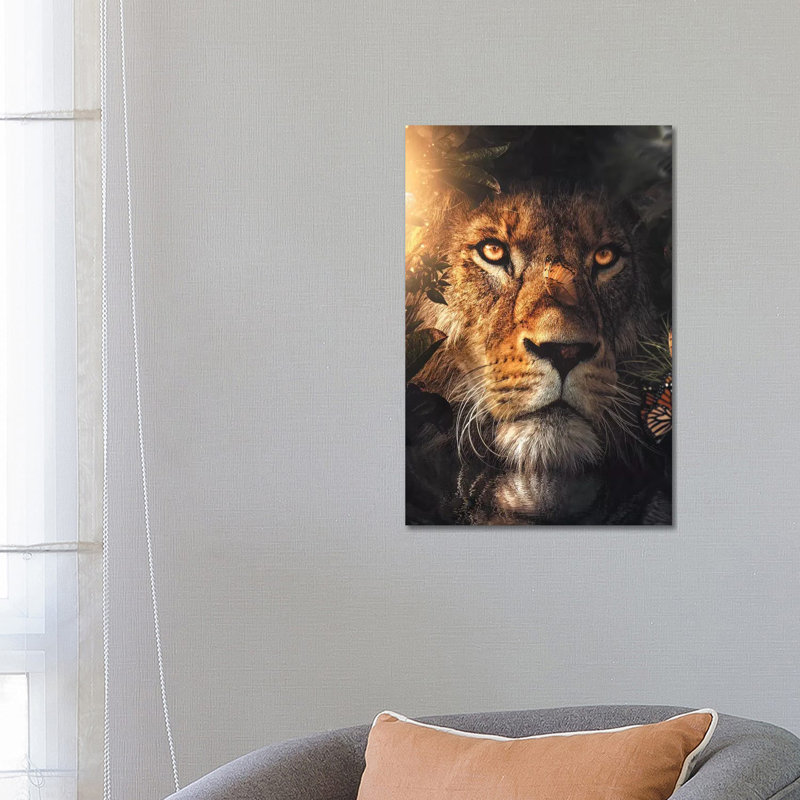 Lion Hiding by Zenja Gammer - Print on Canvas, Wrapped Canvas, 66.04 cm H x 45.72 cm W x 3.175 cm D