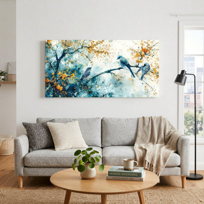 Ensemble de 1 tableau sur toile représentant des oiseaux et des branches