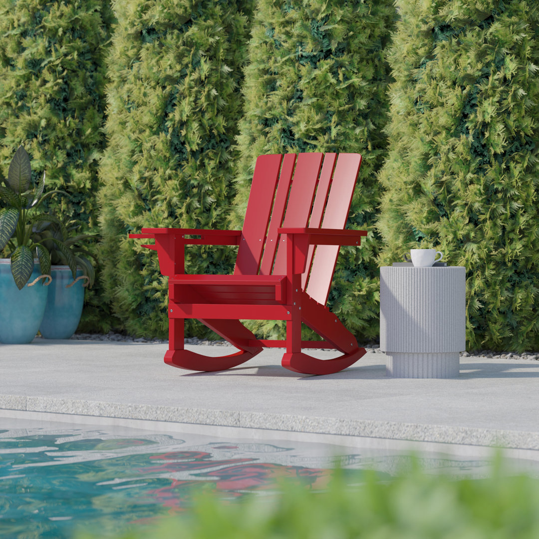 Beauton Commercial All-Weather Rocking Adirondack Chair with Swiveling Cupholder Rosecliff Heights 