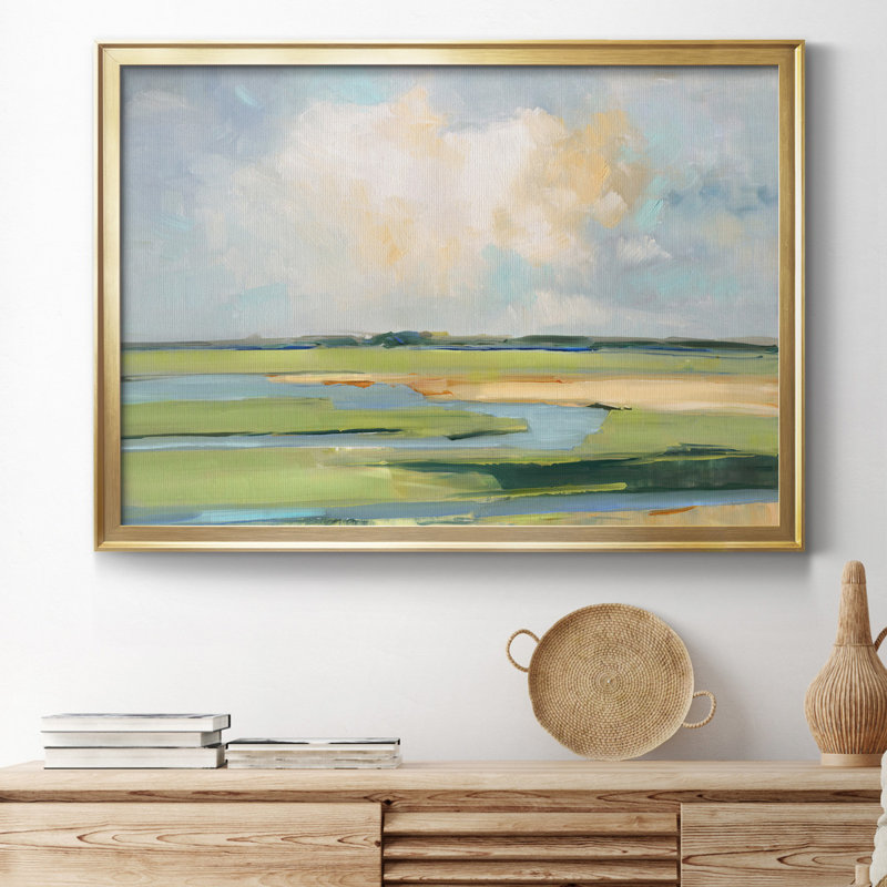 " Pastel Horizon II ", 30.5" H x 42.5" W, Picture Framed Canvas, Gold
