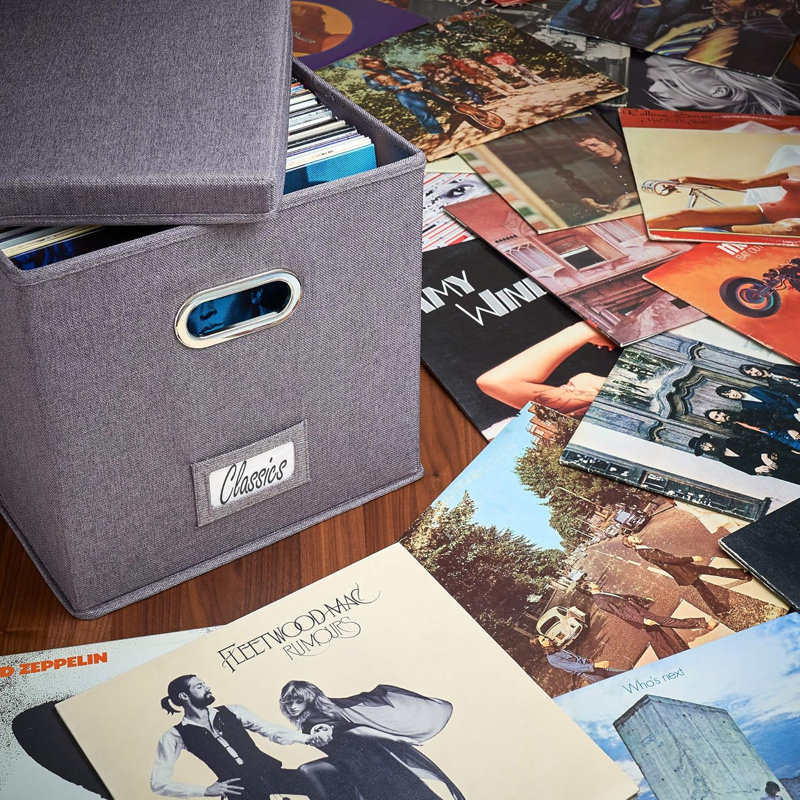 Boîte de rangement décorative en vinyle pour plus de 50 disques simples