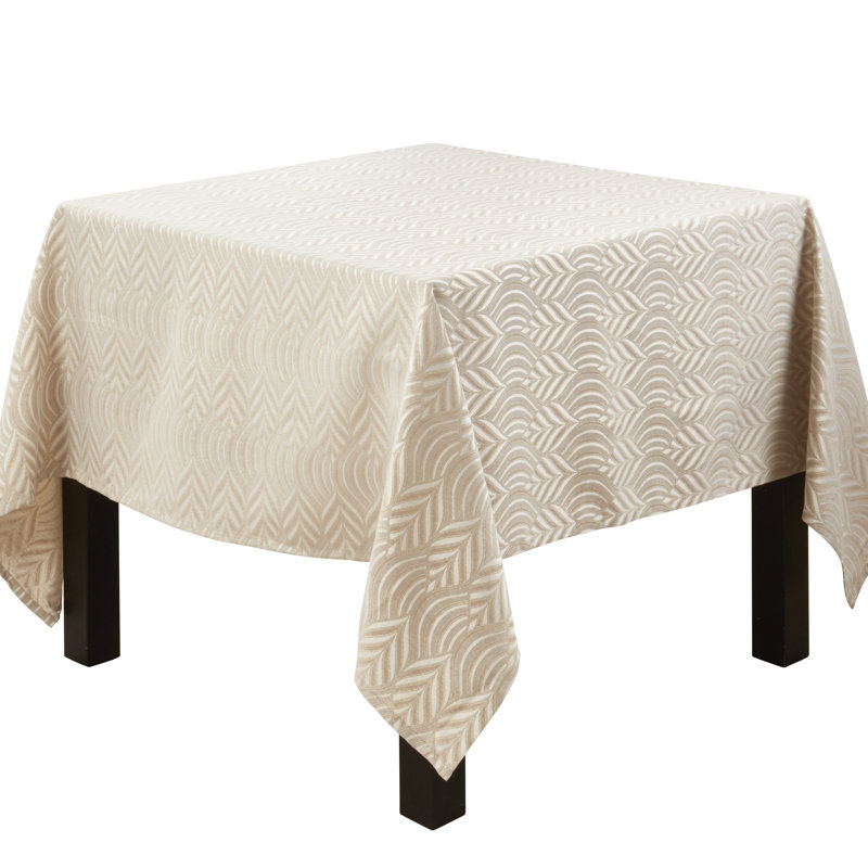 Beige Geometric Jacquard Design Rectangular Tablecloth
