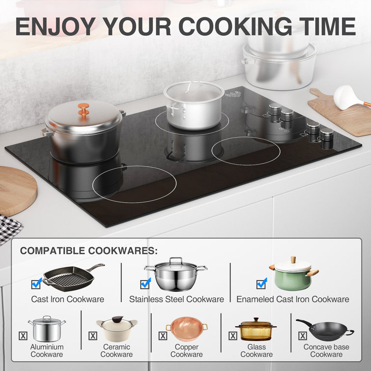 Built-in Induction Cooktop, 30 inch 4 Burners, 220V Ceramic Glass Electric  Stove Top with Knob