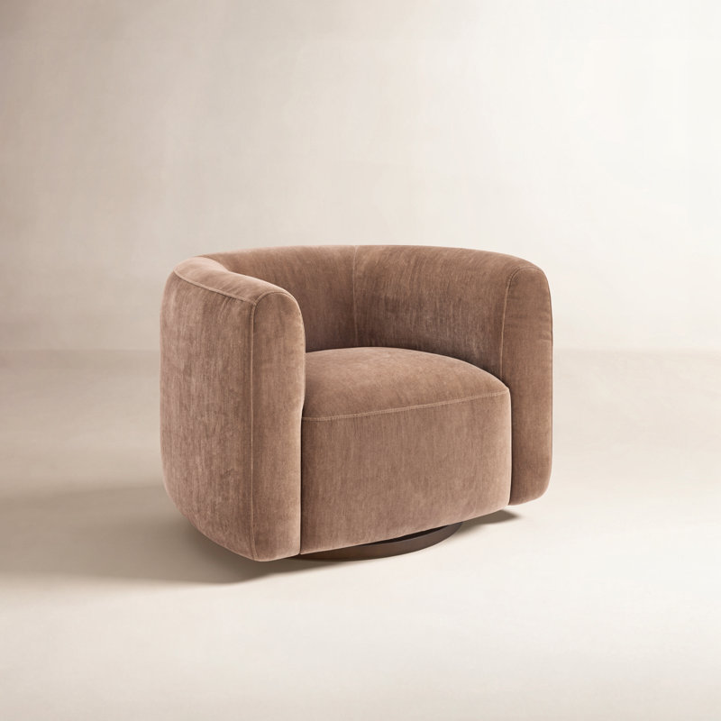 Becki Owens for Joss & Main Upholstered Swivel Barrel Chair, Canna Mocha Performance Chenille