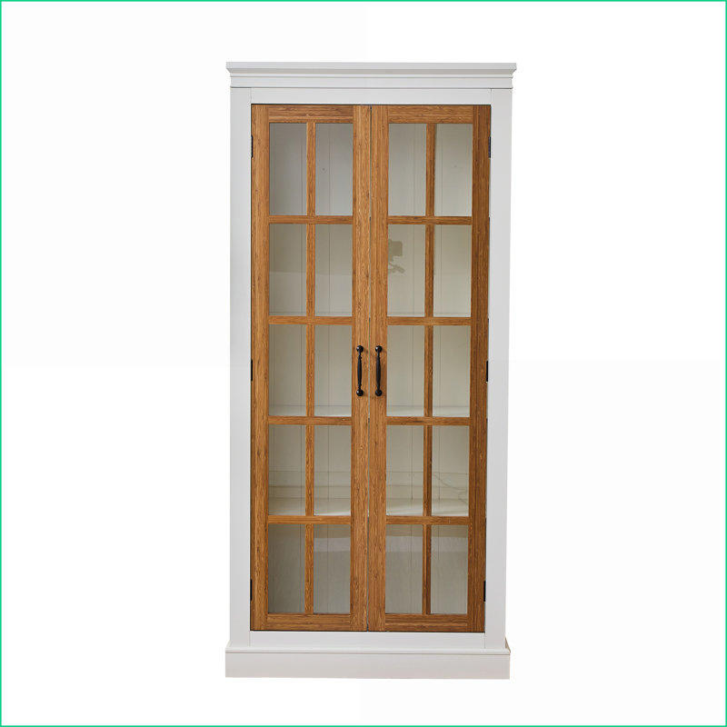 Cabinets, 71.2'' Farmhouse Freestanding Pantry with Lattice Glass Doors, White &amp; Walnut Brown | Adjustable Shelves | Bamboo MDF, Hallways