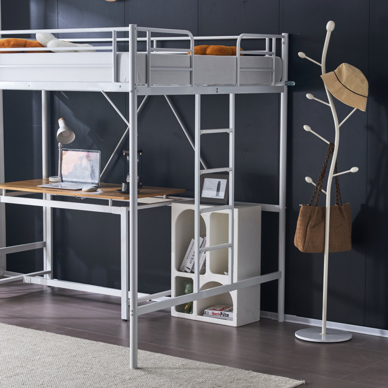 Loft Bed With Flat Rungs For Adults, Kids And Young Teens, No Box Spring Required, White, Full