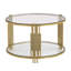 Table basse moderne en verre avec base cylindrique circulaire en métal et tablette inférieure-1563044610