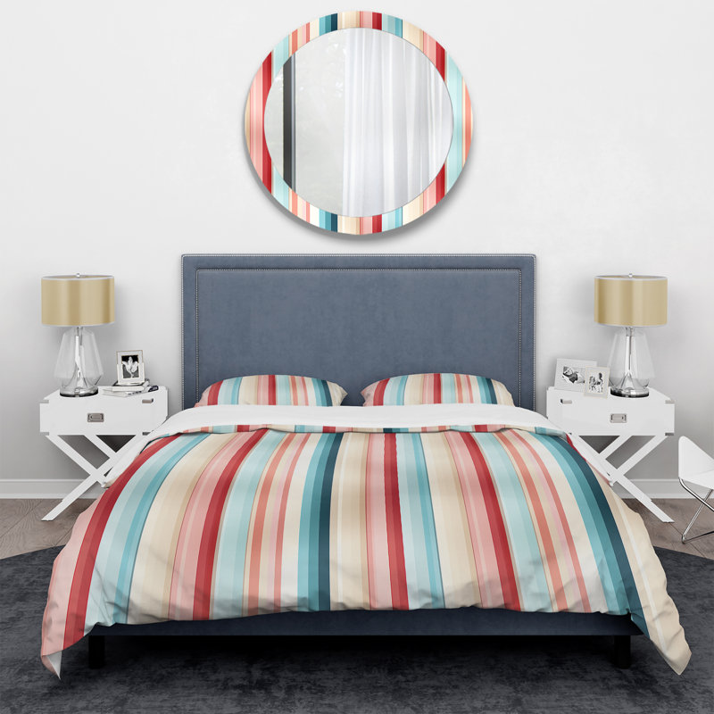 Ensemble de housse de couette Vibrant Striped, Housse de couette pour grand lit et 2 taies décor, Rayé bleu / rouge
