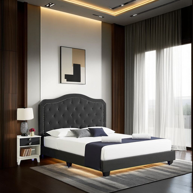 Lit capitonné Luxury Luxury Diamond «DEL intégrée» Revêtement en velours doux?