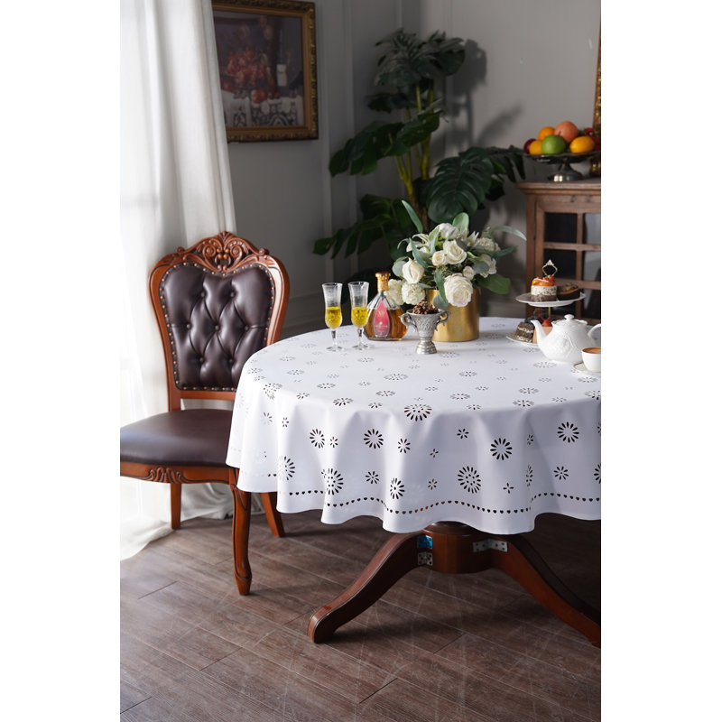 Daisy Eyelet Vintage Cutwork Pattern, Polyester, Ivory , 70 inch Round, Seats 4 to 6 people, Tablecloths, Ivory