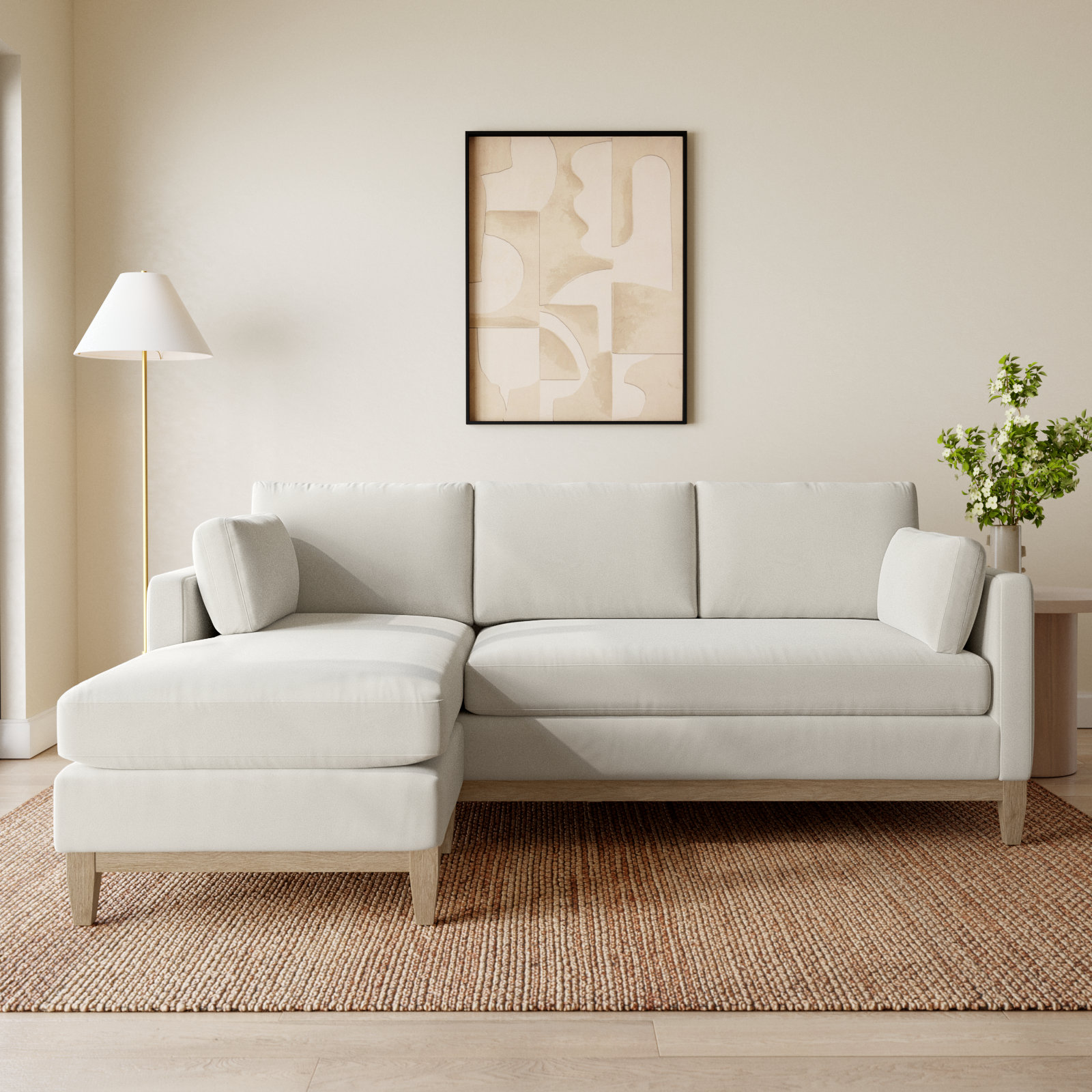 Pera Velvet Modular Sofa and Chaise, French Beige Velvet