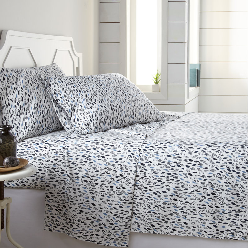 Vilano Choice Floral Microfiber Sheet Set, Full, White Blue