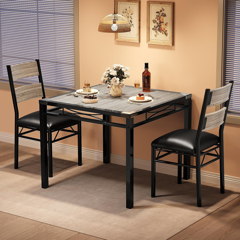 Ensemble de table de salle à manger pour 2 personnes avec protecteur de coin et table de cuisine en bois avec 2 chaises rembourrées Ensemble de table de salle à manger 3 pièces pour cuisine