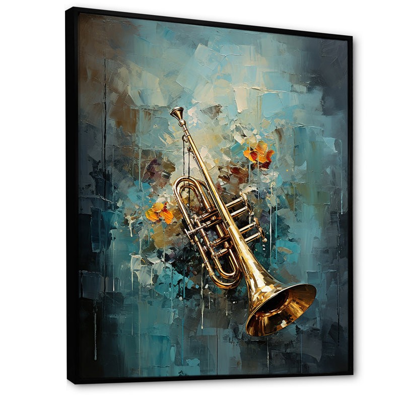 " Trombone Tribute Jazzed Jade I ", 20" H x 12" W x 1" D, Black Floater Framed