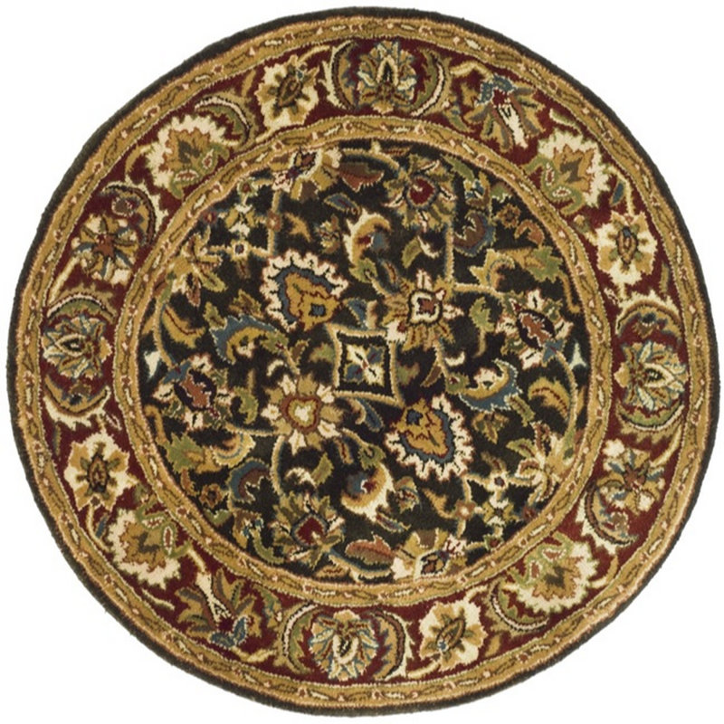Tapis oriental en laine touffeté à la main à motif oriental olive foncé / rouge Alg, Rond 3 pi 6 po