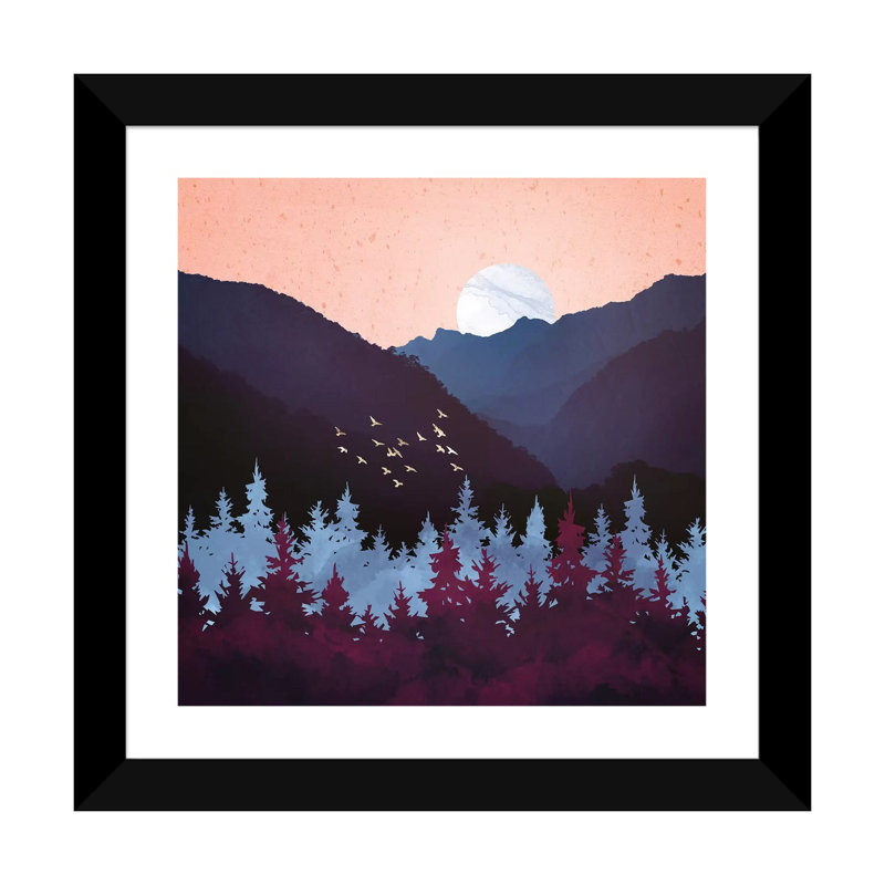 Mulberry Dusk - impression d'art graphique, Blanc, H 24 po x l 24 po x p 1 po, Papier encadré noir