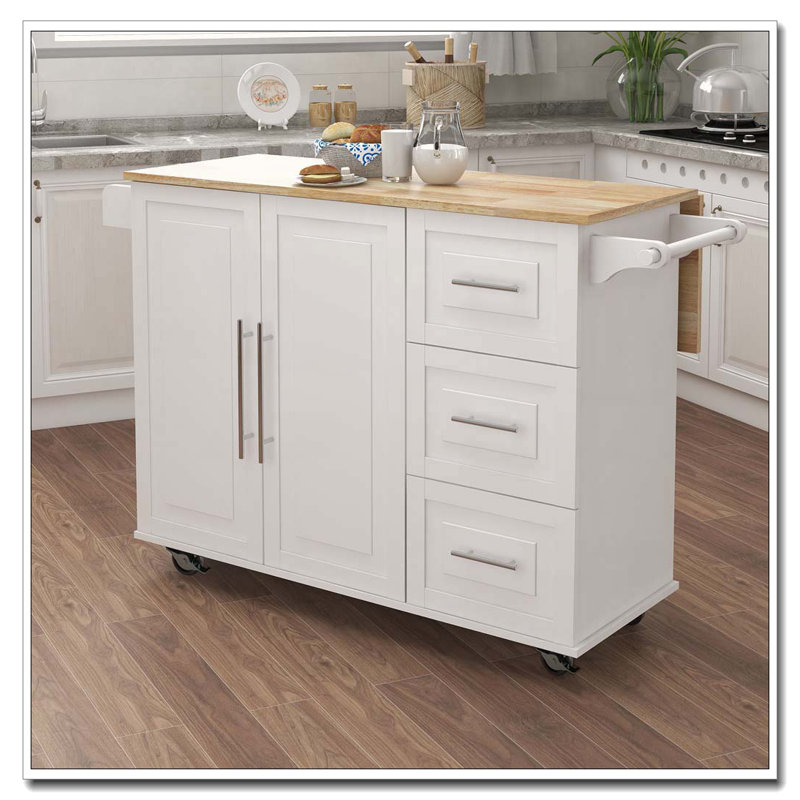 Kitchen Island with Extensible Solid Wood Top
