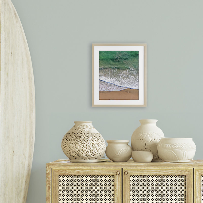 Crisscross Shore Waves, reproduction encadrée sous verre, conception de Jeff Poe, Cadre de récolte en pin, H 21 po x l 17 po