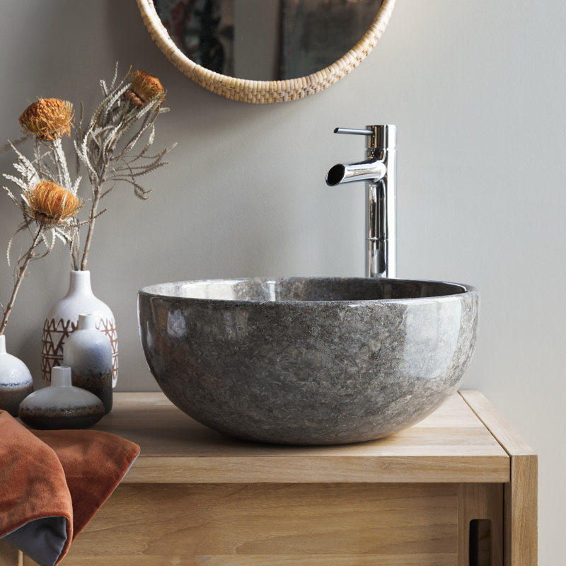 Tikamoon Mia 40mm L x 40mm W Marble Round Sink, Light Grey