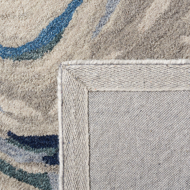 Soho Hand Tufted Wool/Cotton Abstract Rug in Blue/Beige, Rectangle 4' x 6'