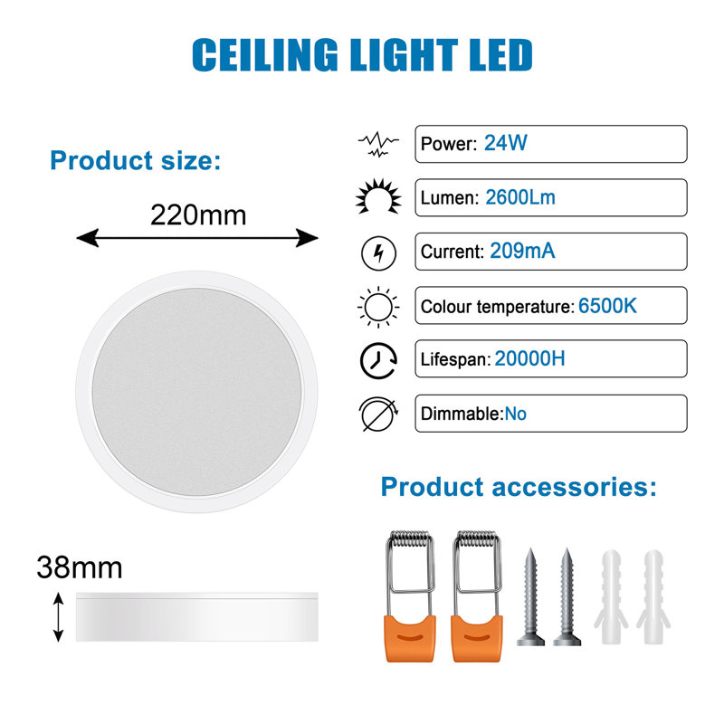 Semi Flush Mount, 3.8cm H x 22cm W x 22cm D, Silver, 24 W