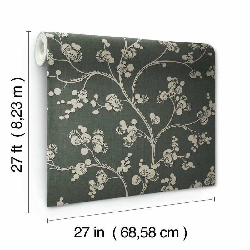 Rouleau de papier peint 27 pi x 27 po Dahlia Trail, Noir / taupe