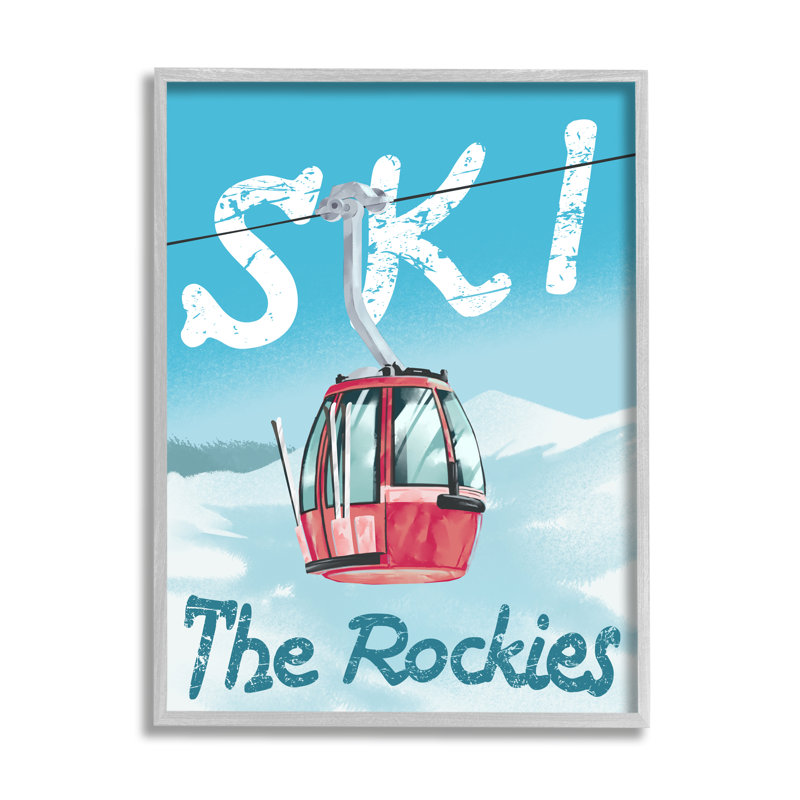 Ski Trolly The Rocky Mountains Winter Blue Grey Farmhouse, surdimensionné, estampe numérique sur toile, art texturé par Ziwei