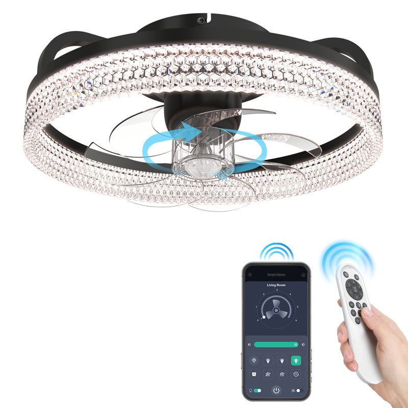 FIMEI 20" 360° Oscillating Flush Mount Modern Ceiling Fan with Dimmable LED Light Kit,RC,Reversible Blades,6 Speeds