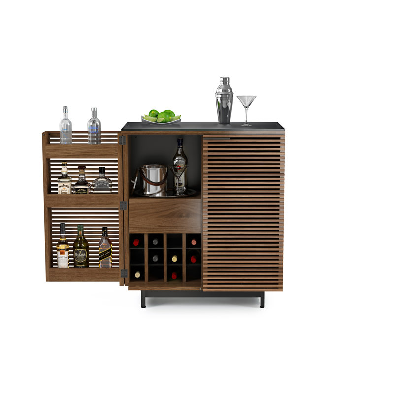 Corridor Glass Bar Cabinet, Natural Walnut