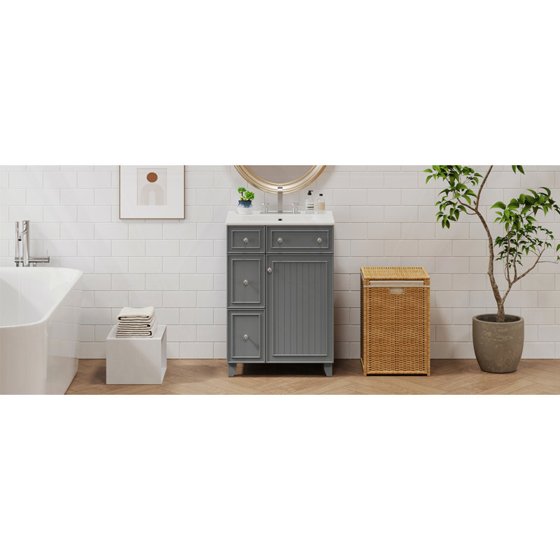 Meuble-lavabo 24 po avec lavabo en céramique, Gris, Argent