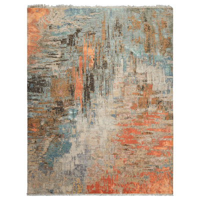 8x10 Hand Knotted Sherpa Wool and Silk Modern & Contemporary Beige Coral Color