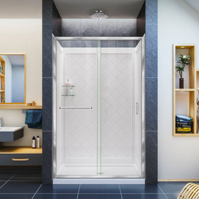 Infinity-Z 48" W x 76.75" H Frameless Rectangle Sliding Shower Kit with Base Included