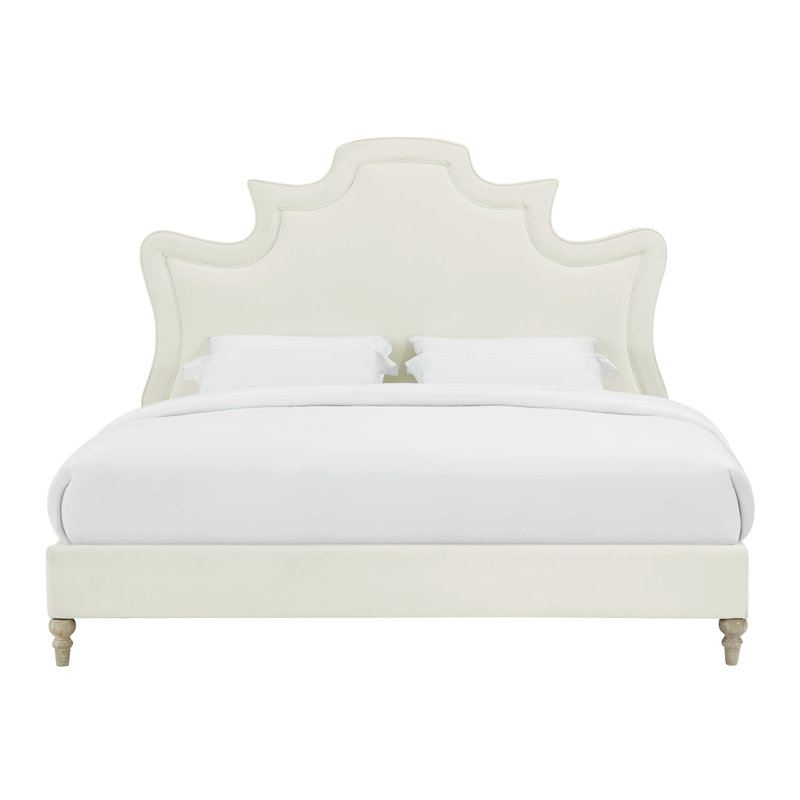 Lit plateforme en tissu d'ameublement, Grand, Velours blanc