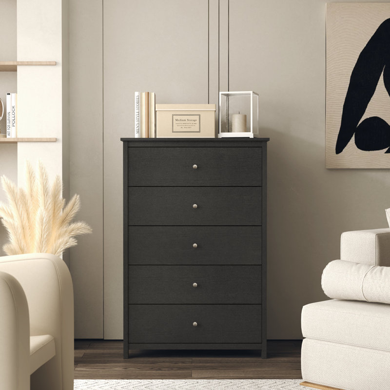 Isenbert 5 Drawer 31.5" W Chest, Black Oak