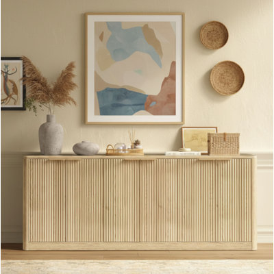 Sideboard Cabinet Farmhouse Buffet Cabinet with Slatted Doors & Adjustable Shelf, Wood Coffee Bar Storage Station for Kitchen, Dining Room, Living Roo