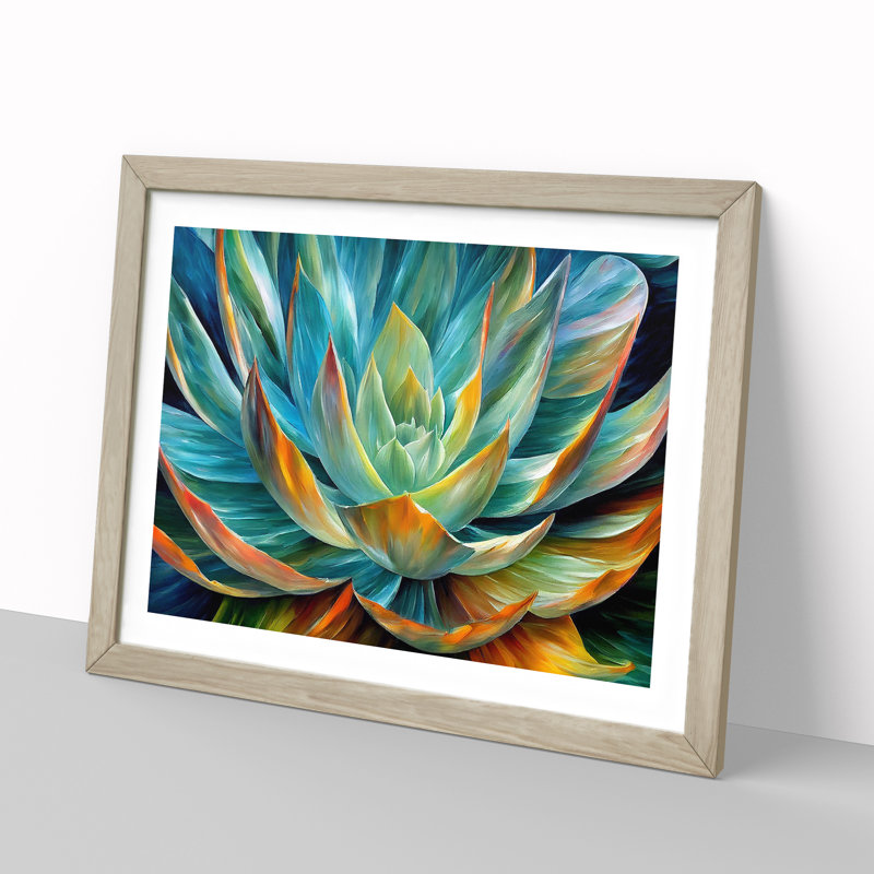 Succulent Plant Painting Vol.3 Abstract - Single Picture Frame Print, 25cm H x 34cm W x 2cm D, Oak Framed