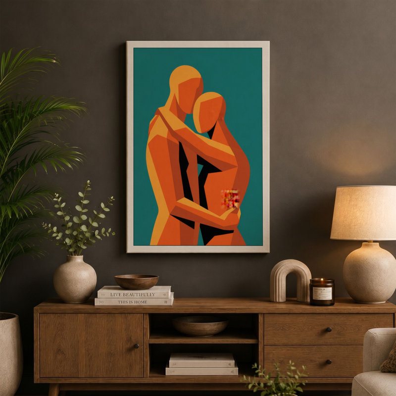 Figures in Embrace Modern 1 Piece Wrapped Canvas Wall Art, 36x24 - 91.4 x 61.0 cm, Sage Border