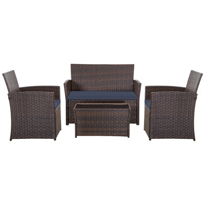 Ensemble de meubles d'extérieur en osier 4 pièces, canapé modulaire en rotin de patio avec coussins lavables
