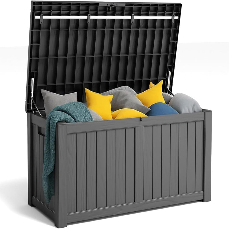 120 Gallon Deck Box, Lockable Patio Storage Box For Furniture, Garden Tools And Tools Storage - Black, Black