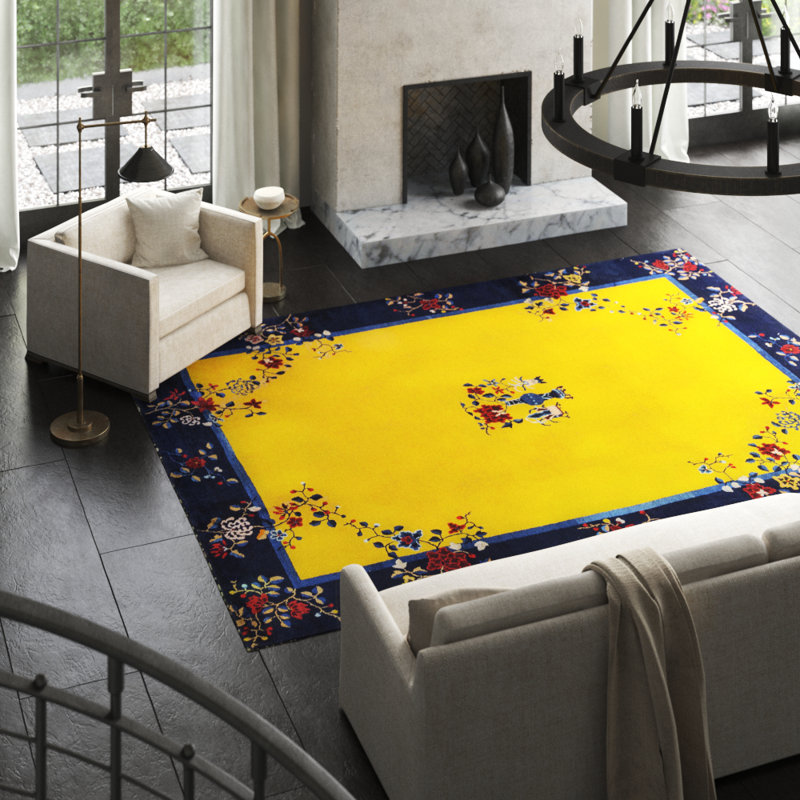 Art Deco Wool Floral Area Rug