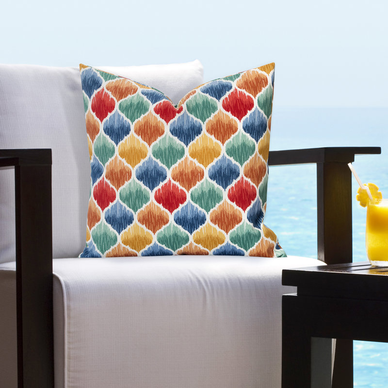 Ikat Outdoor Throw Pillow, 26" H x 26" W x 6" D, Blue/Green/Yellow