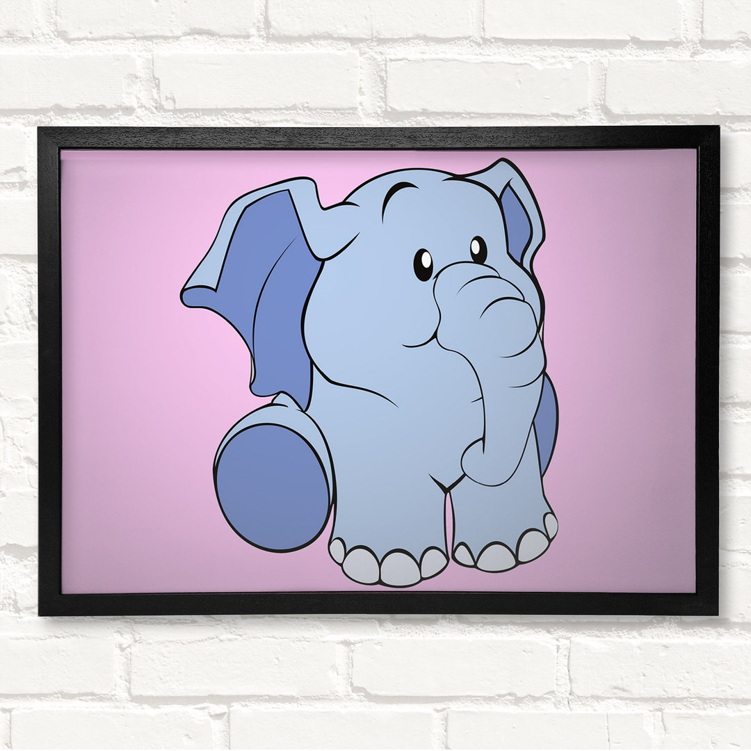 Gerahmtes Wandbild Happy Baby Elephant White