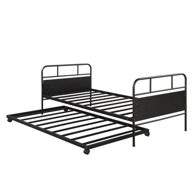 Metal Daybed Platform Bed Frame With Trundle Built-In Casters, Twin Size -  STYLISH, OKKK612-MF189577AAB