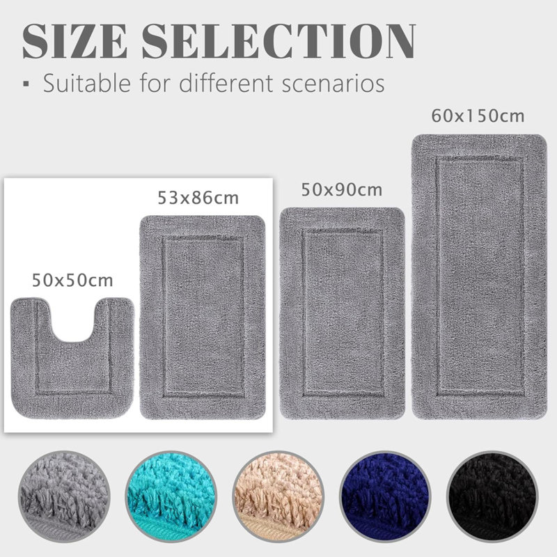 Non-Slip Backing Bath Mat, Grey
