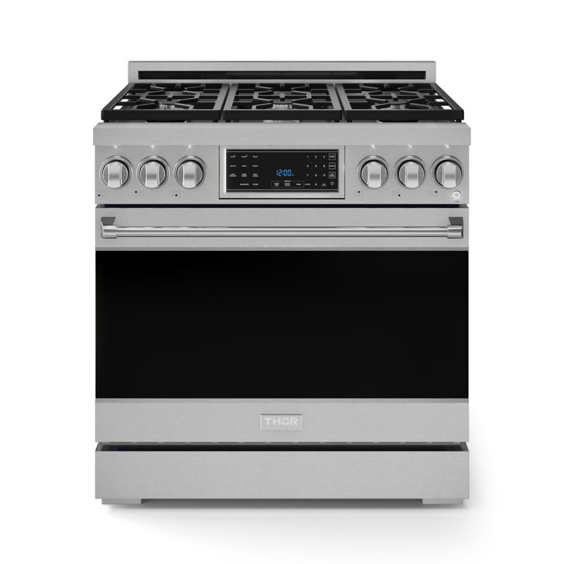 Cuisinière au gaz professionnelle de 36 po avec panneau tactile inclinable Gordon Ramsay de THOR Kitchen, Acier Inoxydable
