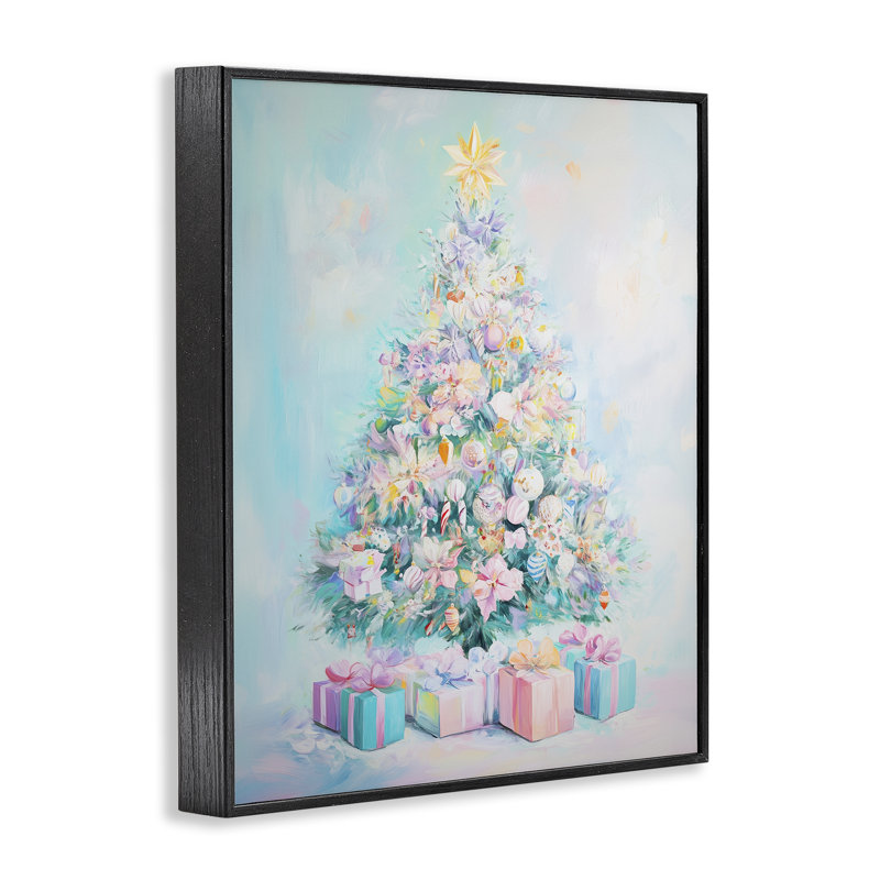 Arbre de Noël pastel sur estampe numérique bleue, design par Arlington Prints, H 30 po x l 24 po, Giclée encadrée noir minuit