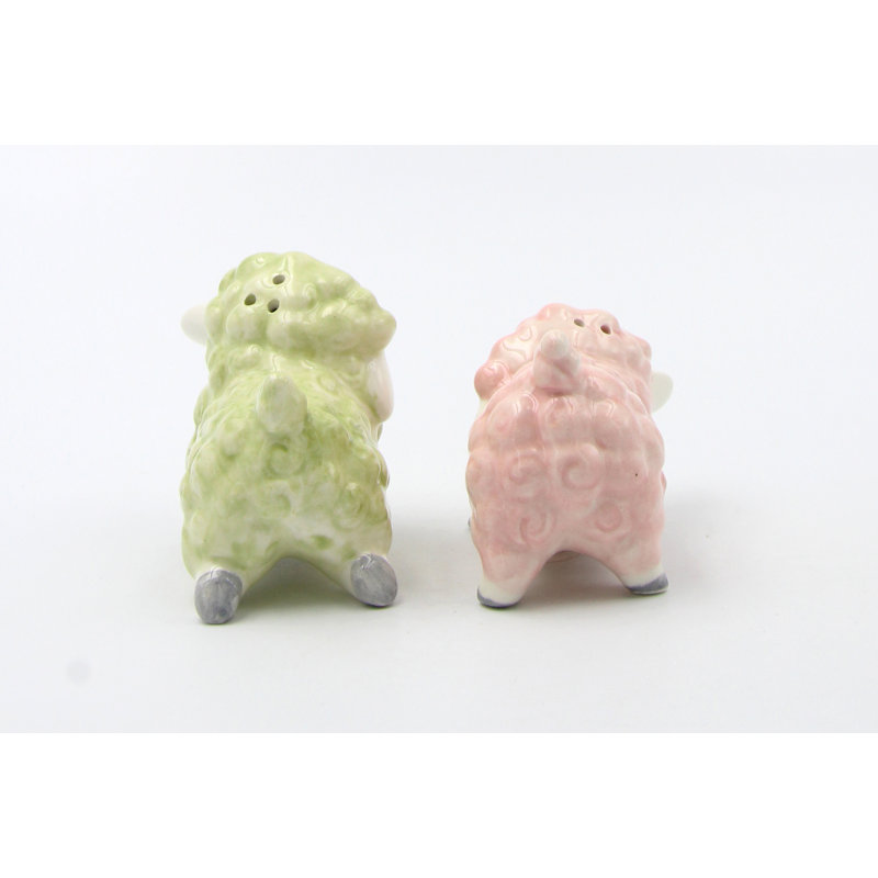 Pastel Pink And Green Sheep Salt And Pepper